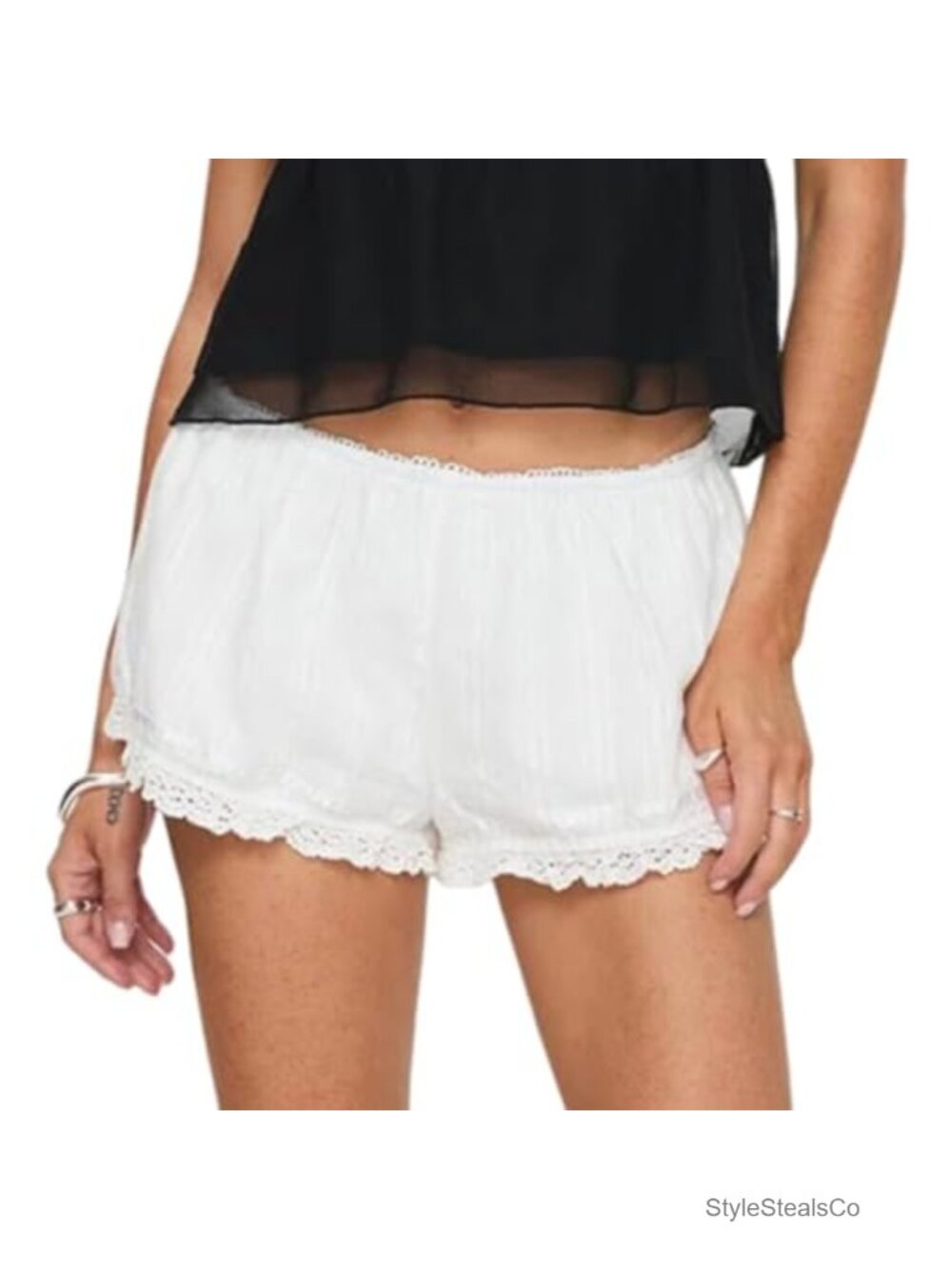 Lace Trim Ruffled Hem Lounge Shorts Coquette Y2K Pajama Bottoms